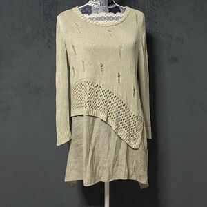 Selfie Couture by Trendology Tunic Sweater Dress Women L Beige Layered Lagenlook